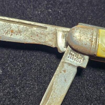 Vintage tie bar - enamel bicycle tandem - Pocket Knife - and a retractable cable / chain key ring