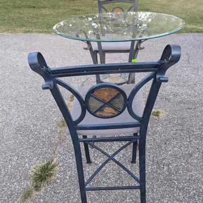 metal bistro Table with Glass top and 2 chairs