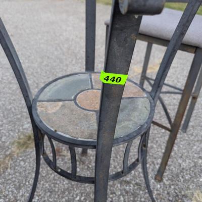 metal bistro Table with Glass top and 2 chairs