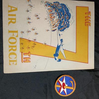 Short "The 7th Air Force" softcover WWII Unit History Book and an Original WW2 Vintage 7th Air force patch