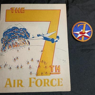 Short "The 7th Air Force" softcover WWII Unit History Book and an Original WW2 Vintage 7th Air force patch