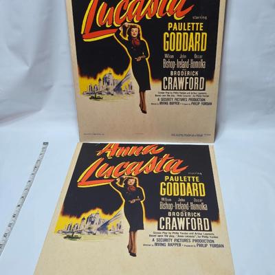 Two 1949 Columbia Pictures Corp. Anna Lacasta - Paulette Goddard - screen play Litho both numbered 49/408 tagboard posters
