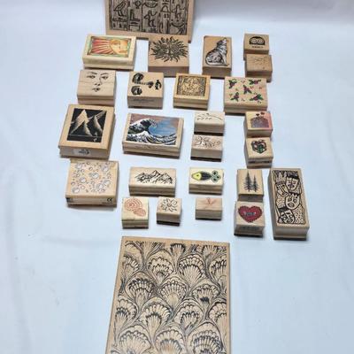 Mounted wood block stamps - large assortment - crafting stamps - Faces, Florals, Textures and more