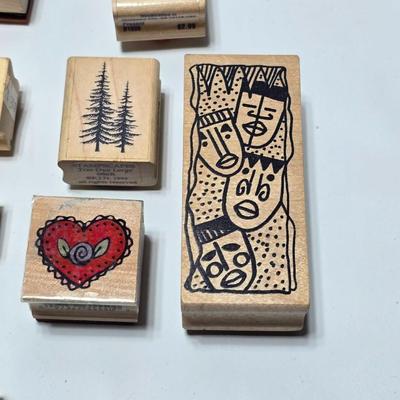 Mounted wood block stamps - large assortment - crafting stamps - Faces, Florals, Textures and more
