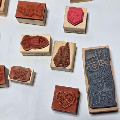 Mounted wood block stamps - large assortment - crafting stamps - Faces, Florals, Textures and more