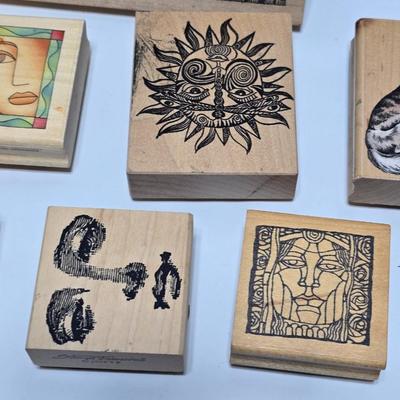 Mounted wood block stamps - large assortment - crafting stamps - Faces, Florals, Textures and more