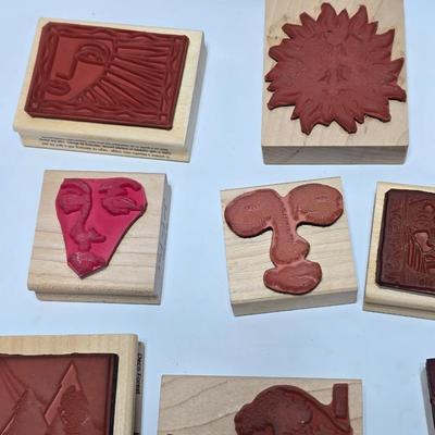 Mounted wood block stamps - large assortment - crafting stamps - Faces, Florals, Textures and more