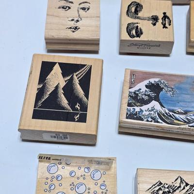 Mounted wood block stamps - large assortment - crafting stamps - Faces, Florals, Textures and more