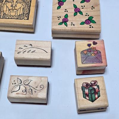 Mounted wood block stamps - large assortment - crafting stamps - Faces, Florals, Textures and more