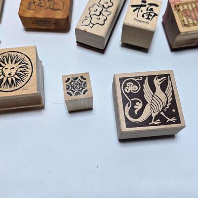 Mounted wood block stamps - large assortment - crafting stamps - Sun, leaves, grateful dead bear, dog and large variety