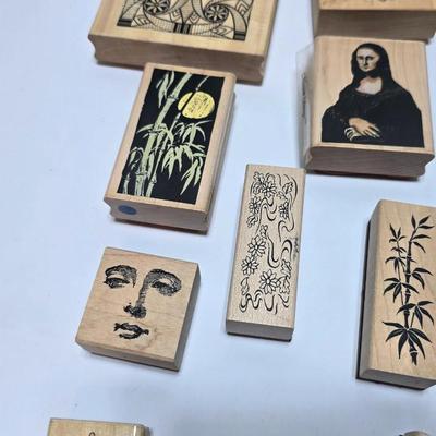 Mounted wood block stamps - large assortment - crafting stamps - Sun, leaves, grateful dead bear, dog and large variety
