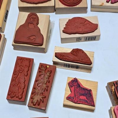 Mounted wood block stamps - large assortment - crafting stamps - Sun, leaves, grateful dead bear, dog and large variety
