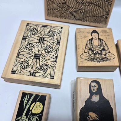 Mounted wood block stamps - large assortment - crafting stamps - Sun, leaves, grateful dead bear, dog and large variety