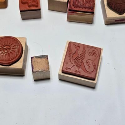 Mounted wood block stamps - large assortment - crafting stamps - Sun, leaves, grateful dead bear, dog and large variety