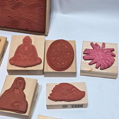 Mounted wood block stamps - large assortment - crafting stamps - Sun, leaves, grateful dead bear, dog and large variety