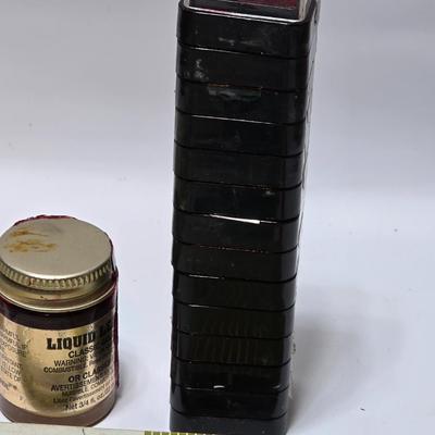 Stamping craft - Stamp Ink pads in an assortment of colors and sizes - stamping tools - and a few rubber stamps with canvas box