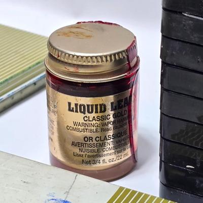Stamping craft - Stamp Ink pads in an assortment of colors and sizes - stamping tools - and a few rubber stamps with canvas box