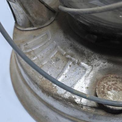 Kerosene Lanterns - Dietz USA New York No 2 - damaged bent top Made in China Blue with glass globes