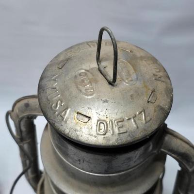 Kerosene Lanterns - Dietz USA New York No 2 - damaged bent top Made in China Blue with glass globes