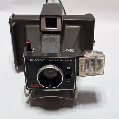 Vintage Polaroid Square Shooter land camera with distance finder and focused Flash in original box with contents and new sealed film.