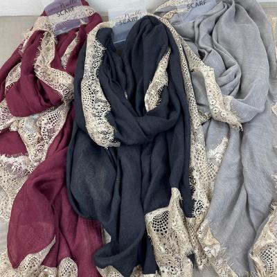 3 New Long Scarves with Lace