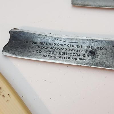 Lot of Vintage Straight Razors & Kriss Kross Stropper , Kobar Copper King Blue Steel, George Wostenholm,Eisemann's ,