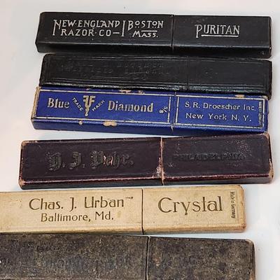 Lot of Vintage Straight Razors & Kriss Kross Stropper , Kobar Copper King Blue Steel, George Wostenholm,Eisemann's ,