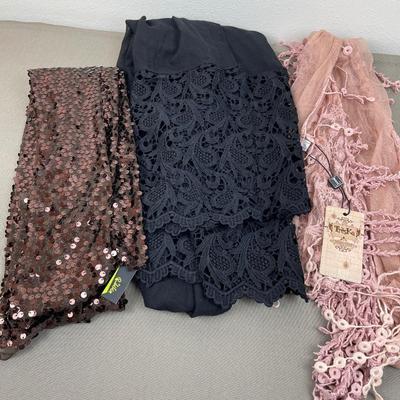 3 New Lace or Sequin Scarves Treska and more