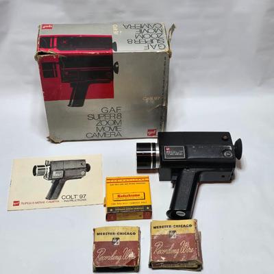Clean - Vintage GAF Colt 97 Super 8 Zoom Movie Camera with accessories in original box