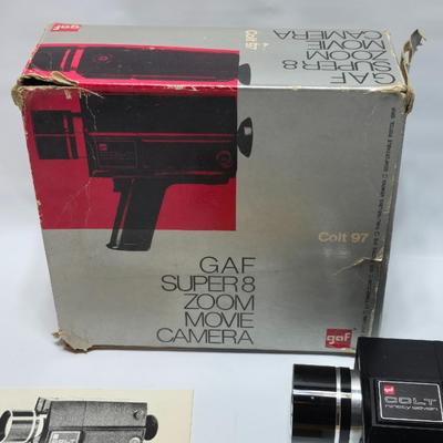 Clean - Vintage GAF Colt 97 Super 8 Zoom Movie Camera with accessories in original box