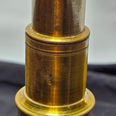 Immaculate! Antique 19th C. Small French Victorian Brass Scientific Travel Microscope with case & tweezers - marked FRANCE