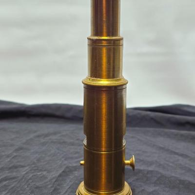Immaculate! Antique 19th C. Small French Victorian Brass Scientific Travel Microscope with case & tweezers - marked FRANCE