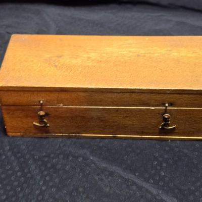 Immaculate! Antique 19th C. Small French Victorian Brass Scientific Travel Microscope with case & tweezers - marked FRANCE