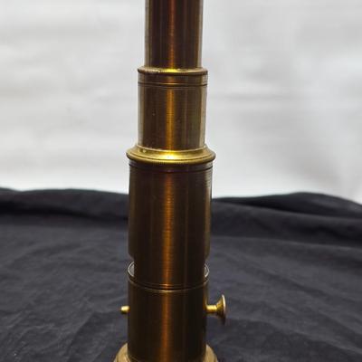 Immaculate! Antique 19th C. Small French Victorian Brass Scientific Travel Microscope with case & tweezers - marked FRANCE