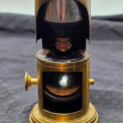 Immaculate! Antique 19th C. Small French Victorian Brass Scientific Travel Microscope with case & tweezers - marked FRANCE