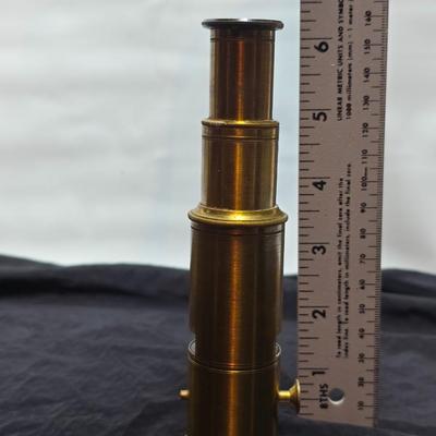 Immaculate! Antique 19th C. Small French Victorian Brass Scientific Travel Microscope with case & tweezers - marked FRANCE