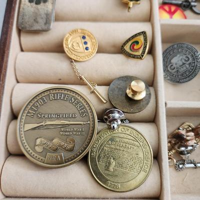 Jewelry Lot Mens & Womens Belt Buckles, Cufflinks, Awards Pins ,Money Clip, Earings, Pins .