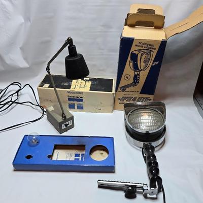 Vintage Working Lights - GE LOTT-A-LITE Movie lighting & Rare Tenson model 5975 Vintage swing arm miniature lamp