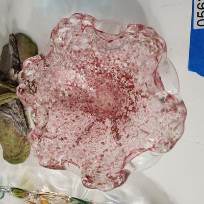 Lot of Art Glass, Slag Glass Swans , Lion, Blue Glass Basket , Glass Heart, serving tray,