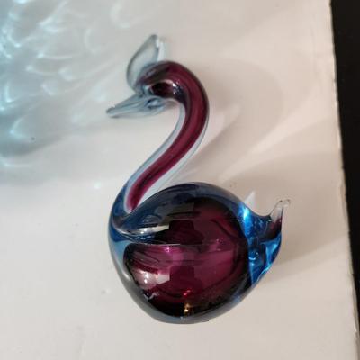 Lot of Art Glass, Slag Glass Swans , Lion, Blue Glass Basket , Glass Heart, serving tray,