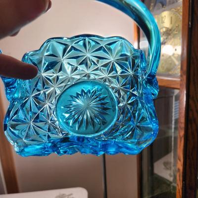 Lot of Art Glass, Slag Glass Swans , Lion, Blue Glass Basket , Glass Heart, serving tray,