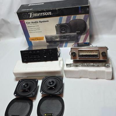 Two older auto car radios - Ford & 59' Chevy Truck with a new set of Emerson speakers