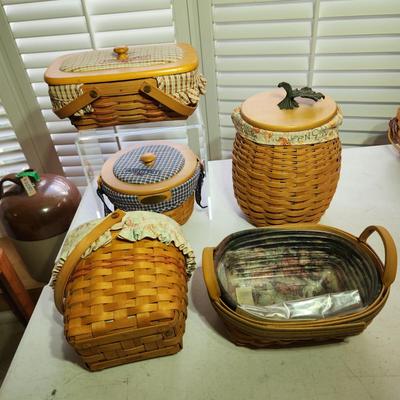 Lot of 5 Vintage Longaberger Baskets all w Liners