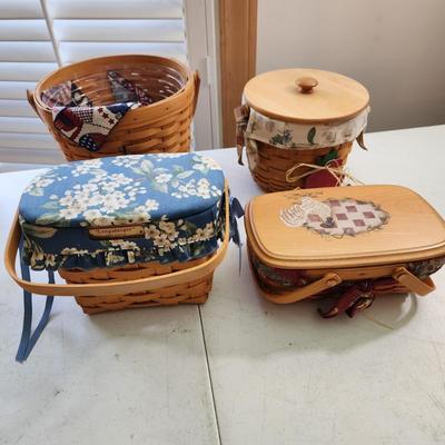 Lot of 4 Longaberger Baskets Woven Memories 2000, Chicken Lid, Ice Bucket ,