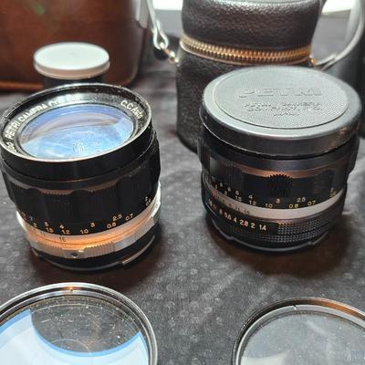 Petri 35MM FTE Camera With several Petri Lenses and nice leather Case and a tri[od
