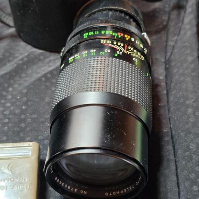 Petri 35MM FTE Camera With several Petri Lenses and nice leather Case and a tri[od