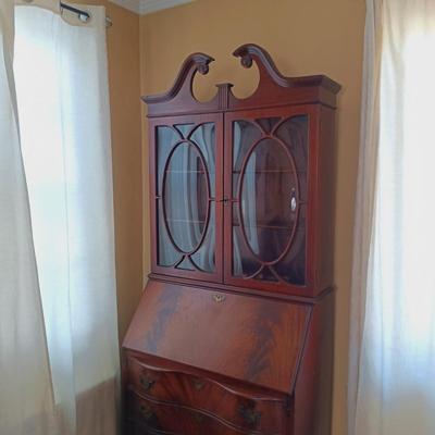 LOT 20: Antique Secretary Desk with Bowed Glass Doors