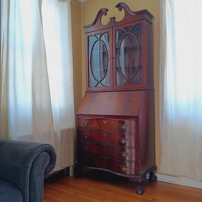 LOT 20: Antique Secretary Desk with Bowed Glass Doors