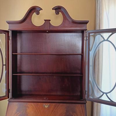 LOT 20: Antique Secretary Desk with Bowed Glass Doors