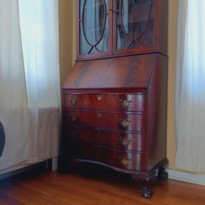 LOT 20: Antique Secretary Desk with Bowed Glass Doors